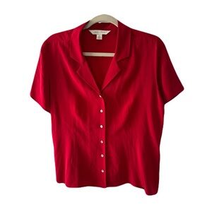 Casual Corner 100% SILK Scarlet Button-Down Blouse